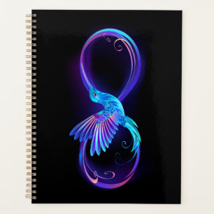 Agenda Símbolo de infinito neón con colibrí brillante