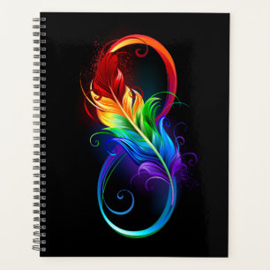 Agenda Símbolo infinito con plumas arcoiris