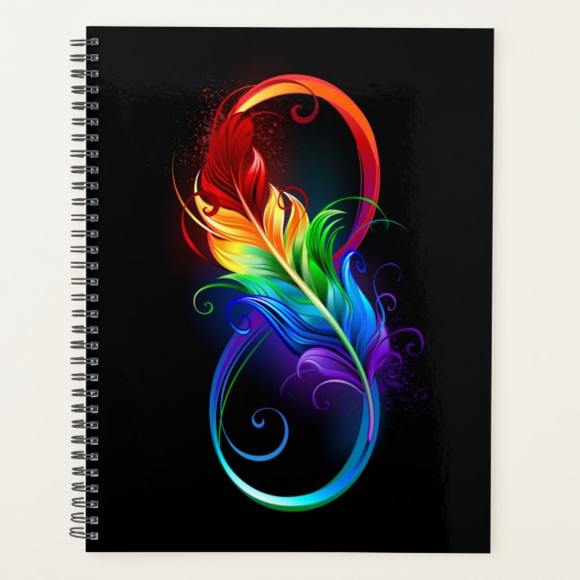 Agenda Símbolo infinito con plumas arcoiris (Anverso)