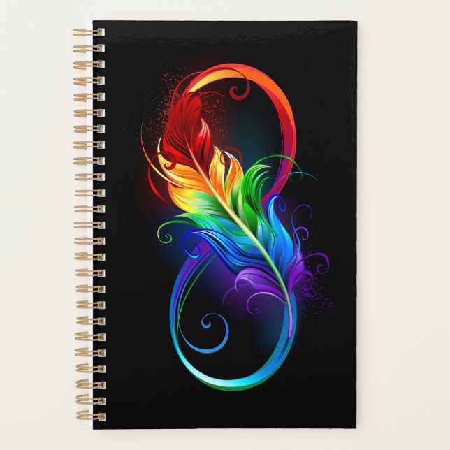 Agenda Símbolo infinito con plumas arcoiris (Anverso)