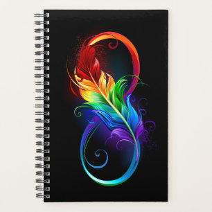 Agenda Símbolo infinito con plumas arcoiris