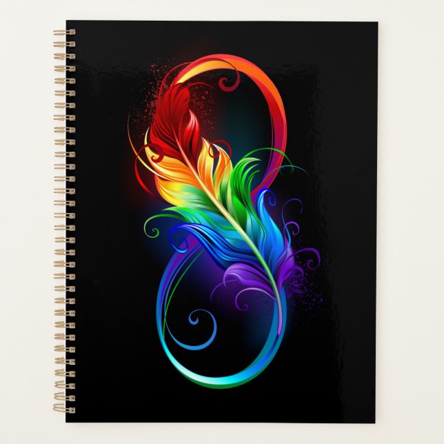 Agenda Símbolo infinito con plumas arcoiris (Anverso)