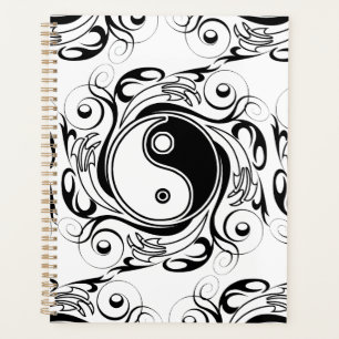 Agenda Símbolo Yin & Yang estilo de tatuaje en negro y bl
