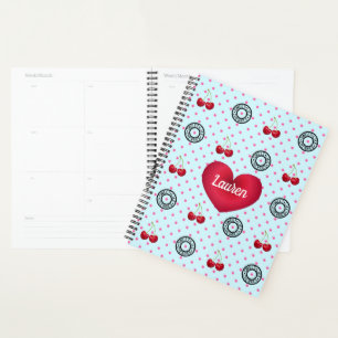 Agenda SIMILAR A LOS CHERRIES Patrón Vintage Retro Corazó