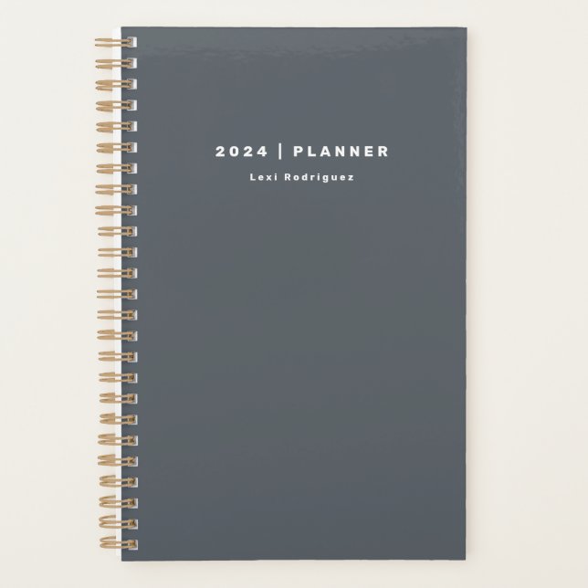 Agenda Simple 2024 Gris Titanio Semanal Mensual Sin Fecha (Anverso)