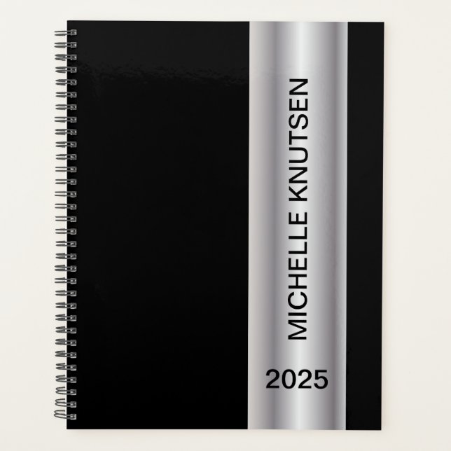 Agenda Simple Black Silver Personalized Planner 2025 (Anverso)