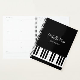 Agenda Simple Black White Piano Music Teacher 
