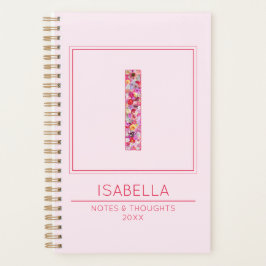 Agenda Simple Blush Pink Floral Monogram Letter I