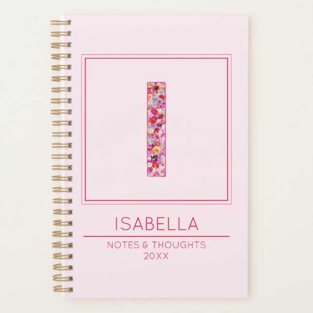 Agenda Simple Blush Pink Floral Monogram Letter I (Anverso)