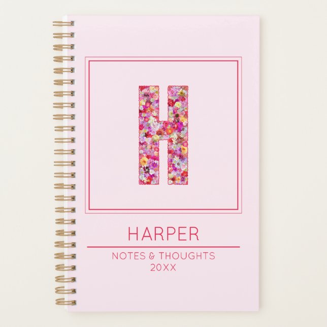Agenda Simple Blush Pink Girly Floral Monogram Letter H (Anverso)