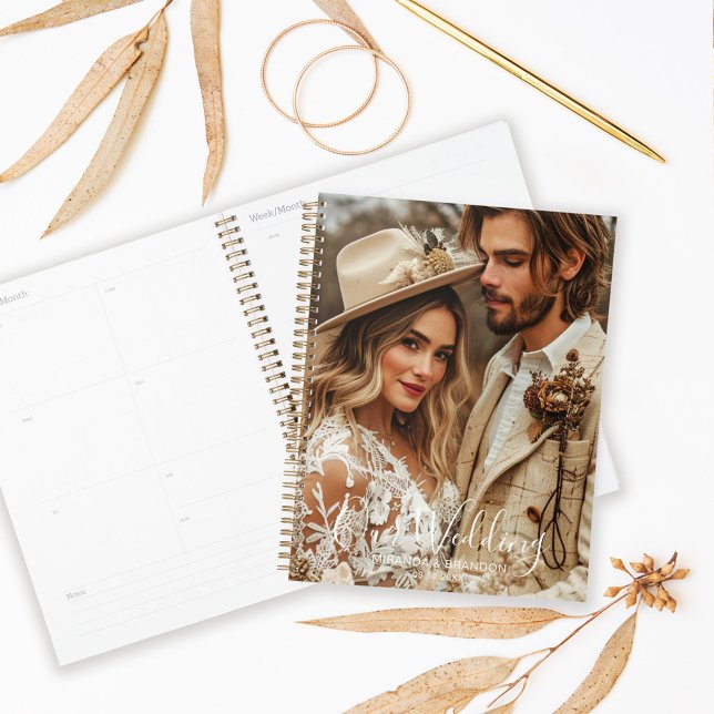 Agenda Simple Chic Elegant Calligraphy Photo Wedding (Subido por el creador)