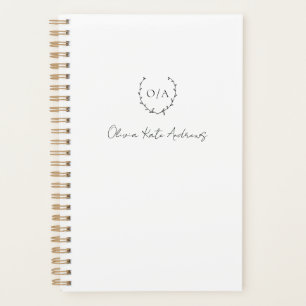 Agenda Simple clásico Monograma Wreath Elegante