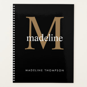 Agenda Simple Classic Black Gold Monograma nombre inicial