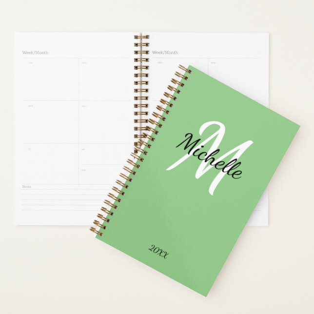 Agenda Simple Green Monogramado (Demostración)