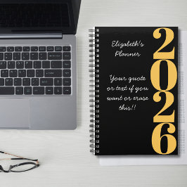 Agenda Simple Minimalista Negro y Dorado Nombre y Año 