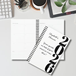Agenda Simple Minimalista Nombre y Año en Blanco y Negro