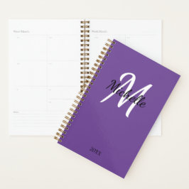Agenda Simple Mínimo Morado Nombre Monograma + Inicial