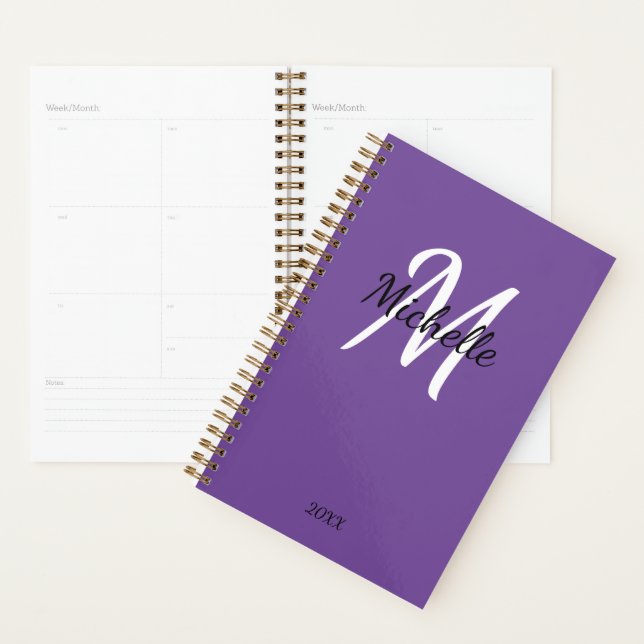 Agenda Simple Mínimo Morado Nombre Monograma + Inicial (Demostración)