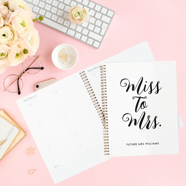 Agenda Simple Miss a la Sra. Modern Wedding Planner Noteb (miss to mrs wedding planner notebook, modern elegant simple script )