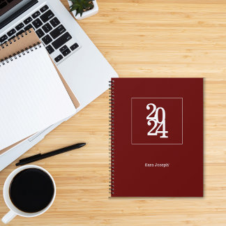 Agenda Simple Moderno Rojo Oscuro 2024