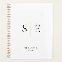 Simple Monograma Blanco Negro Oro 2023