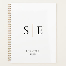 Agenda Simple Monograma Blanco Negro Oro 2023