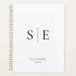 Agenda Simple Monograma Blanco Negro Oro 2023