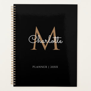 Agenda Simple Monograma de Oro Negro Script 2023