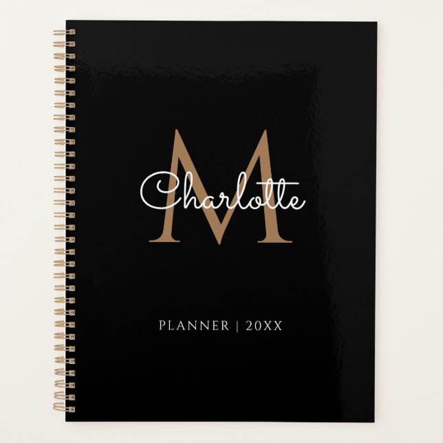Agenda Simple Monograma de Oro Negro Script 2023 (Anverso)
