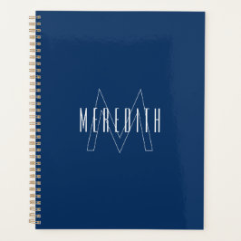 Agenda Simple Monograma Nombre Azul Marino Blanco