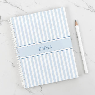 Agenda Simple Nombre Personalizado Rayado Preppy Azul Pol