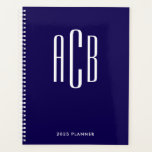 Agenda Simple Tres letras Monograma Azul oscuro<br><div class="desc">Diseño de monograma de tres letras en blanco y azul oscuro para su planificador. Puede cambiar tanto el tipo de letra como el fondo si prefiere colores brillantes frescos. Crea tu propio regalo monogramado para su oficina principal.</div>