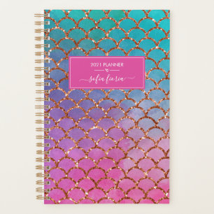 Agenda Sirena Rosa Azul Dorado Nombre de Letra Brillante