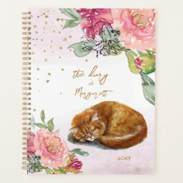 Agenda Sleepy Cat Ilustracion Flor Chica Diario