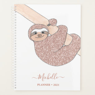 Agenda Sloth 2021, Purpurina rosa personalizado de Rubor