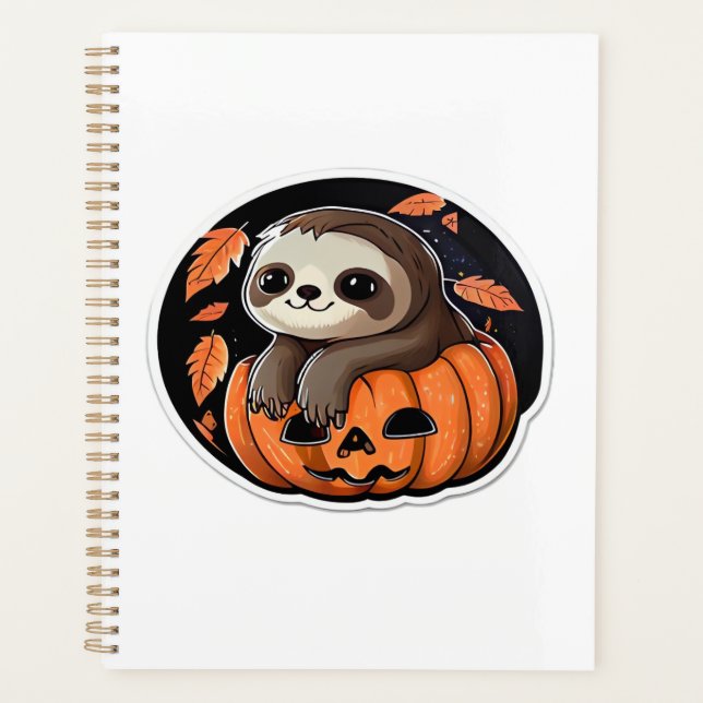 Agenda sloth pumpkin Halloween sticker Oversized T-Shirt (Anverso)