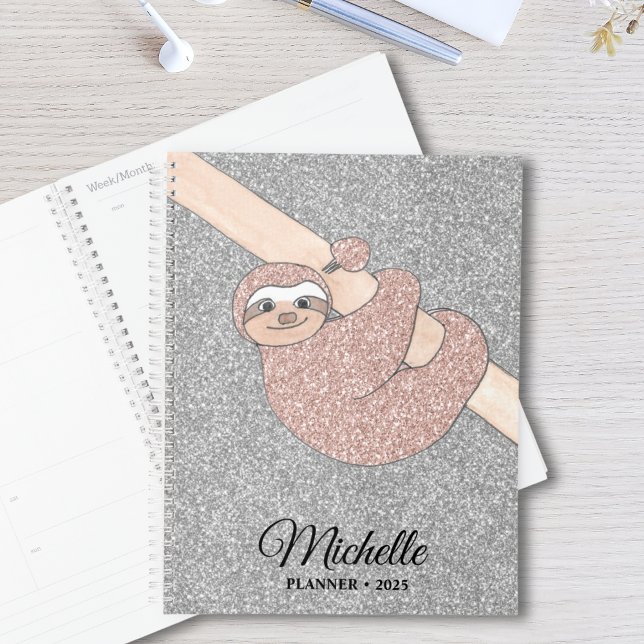 Agenda Sloth Rosa Purpurina Gold Silver personalizado (Subido por el creador)