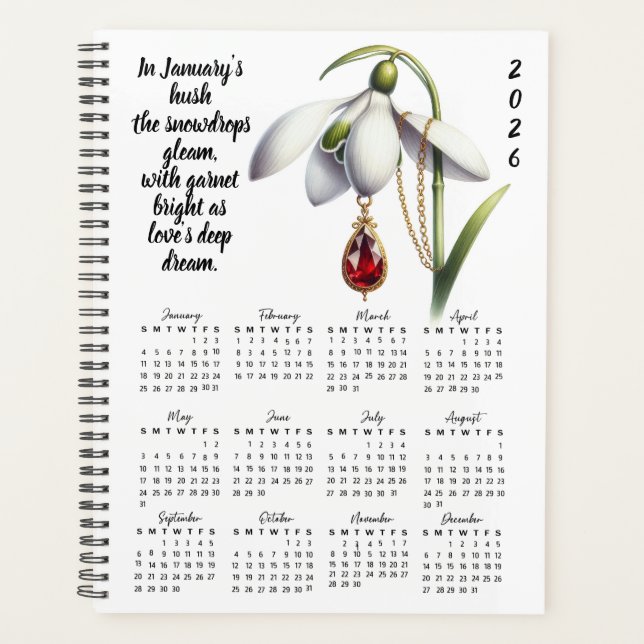 Agenda Snowdrop & Garnet January Verse – 2026 Planner (Anverso)