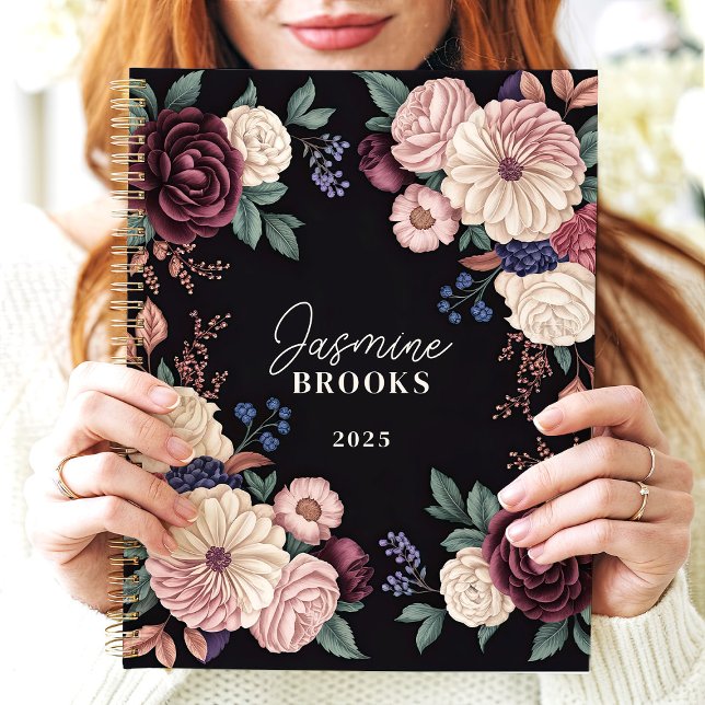 Agenda Sofisticado nombre personalizado floral oscuro (Subido por el creador)