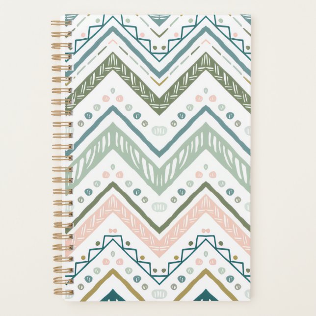 Agenda Soft Boho Ethnic Chevron Zig Zag Green Spiral (Anverso)
