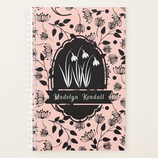 Agenda Soft Pink Laurentian Floral Pattern Custom Name (Anverso)