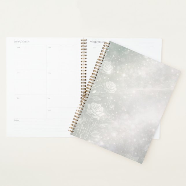 Agenda Soft sage and frosted white florals AI art  (Demostración)