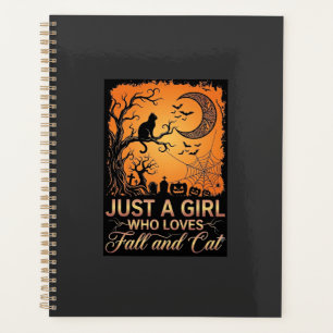 Agenda Sólo Chica Que Ama Gato De Otoño Halloween Luna_1