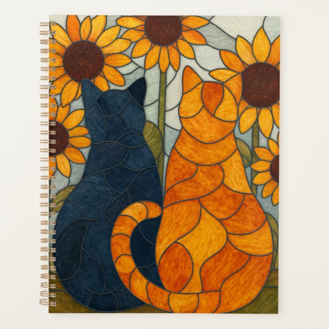 Agenda Stained Glass Cats and Sunflowers Art Design (Anverso)