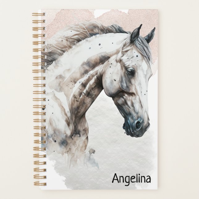 Agenda Stallion blanco | Diseño de acuarela | Planificado (Anverso)