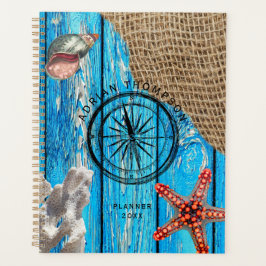 Agenda Starfish Rústico Nautical Blue Wood