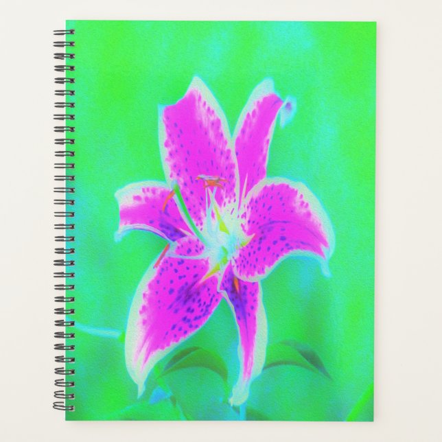 Agenda Stargazer rosa caliente Lily sobre Turquesa y Verd (Anverso)
