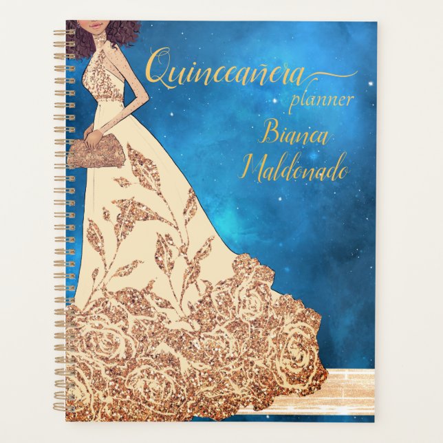 Agenda Starry Sky Midnight Blue Quinceañera Planner (Anverso)