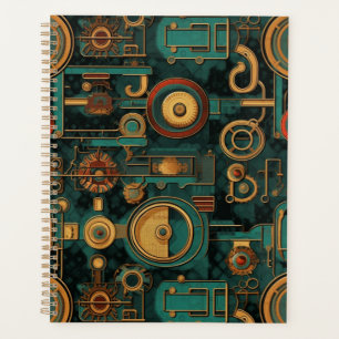 Agenda Steampunk Gears Red Gold Verde azulado