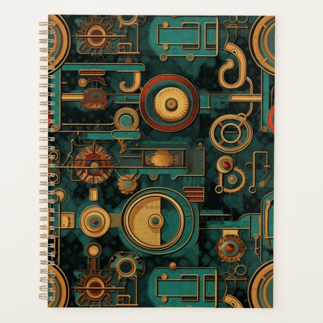 Agenda Steampunk Gears Red Gold Verde azulado (Anverso)